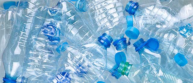 a pile of empty water bottles.